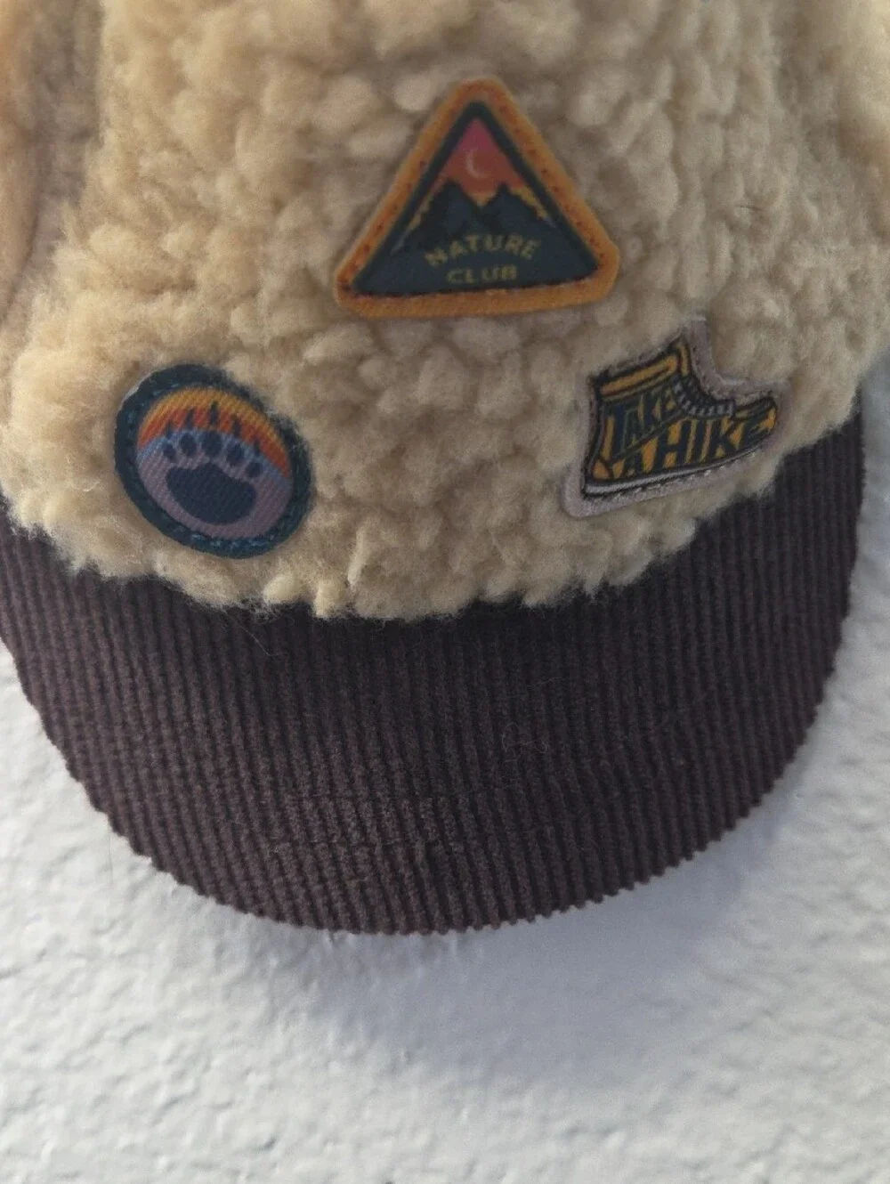 Top Paw Beige Sherpa Dog Cap with Brown Brim and Patch Accents S/M